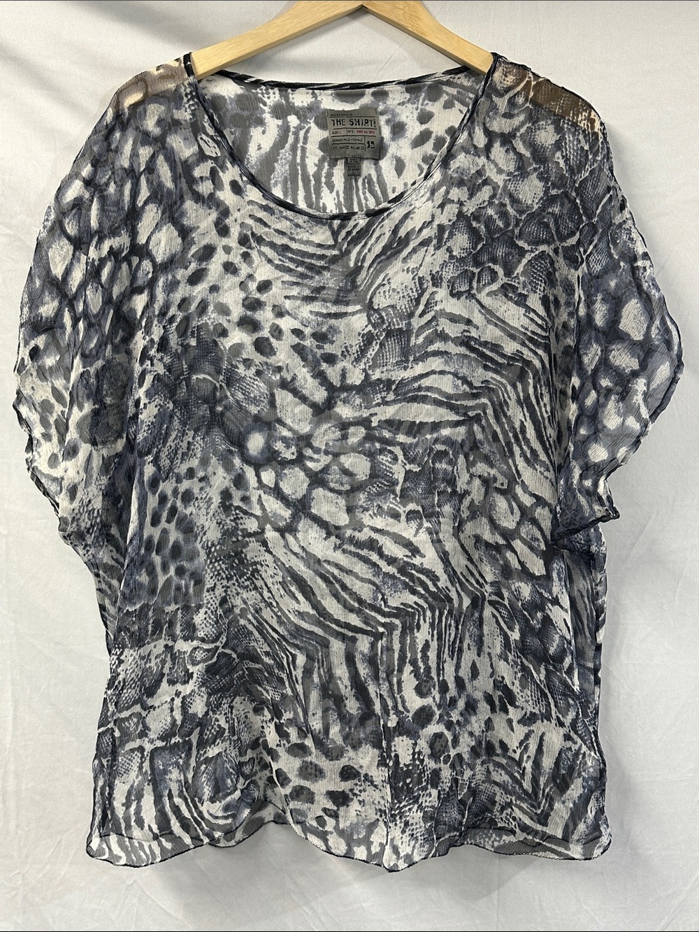 THE SHIRT by Joe Browns 100% Silk Animal Print Blouse Top Size Large Gray Black
